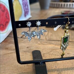 Gold and Green Geometric Earrings